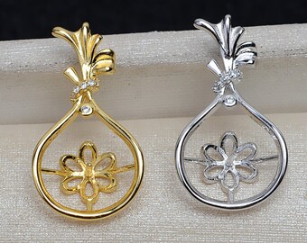 1 Pcs  - Sterling Silver Money Bag Pendant Setting -  25*14mm - For 10mm -12mm beads