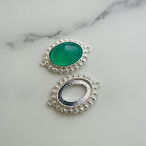 10 Stück - Oval Lünetten Anhänger Rohling - Silberfarbene Fassung - 6 x 8 mm/10 x 14 mm