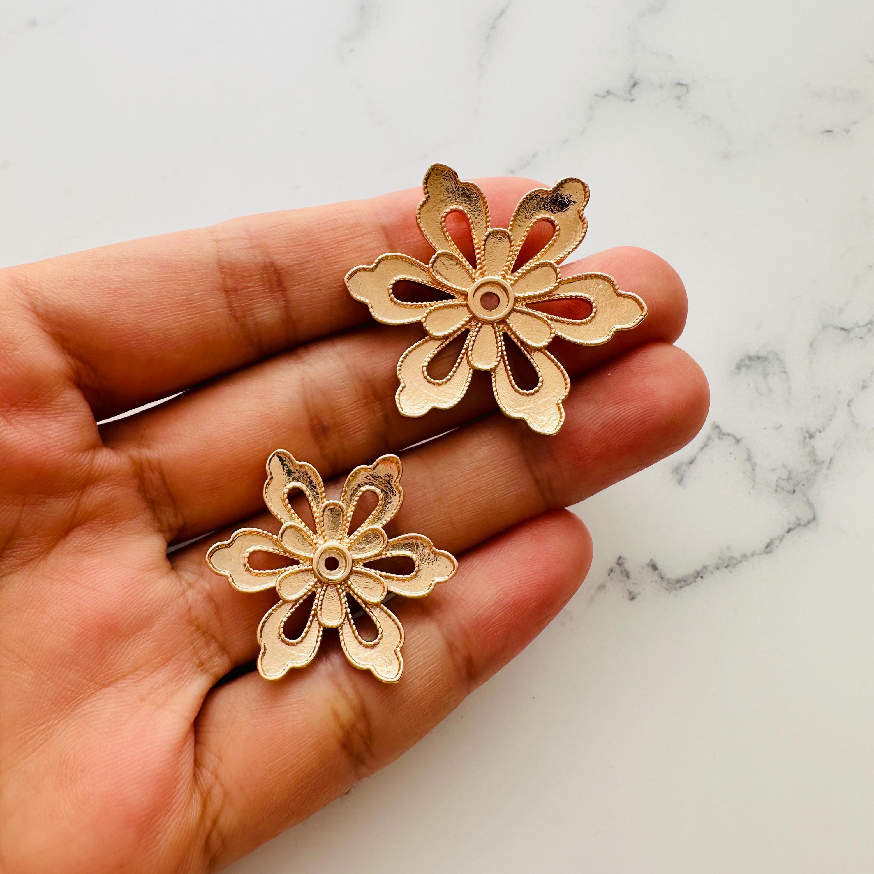 5 Perline In Ottone Massiccio, A Forma Di Fiore, 4 Anelli - 25 Mm - Foto 10