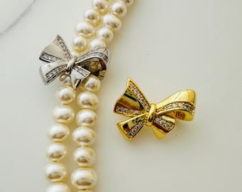 1 Pcs  - Cubic Zirconia Bow Clip Bail  - Necklace Shortener -Security Clasp -  Inner 11*5mm