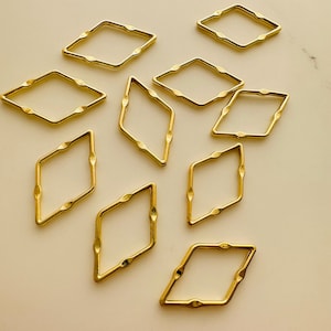 10 x Gold Plated Diamond Shaped Links  - 13x23mm