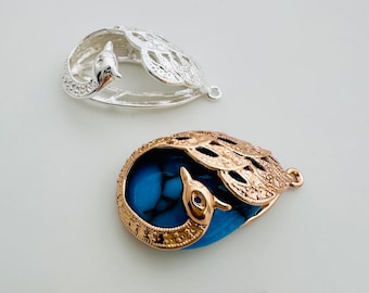 Cadre de pendentif vierge à coller avec lunette poire paon - 18 x 27 mm -1 pièce (pierre non incluse)
