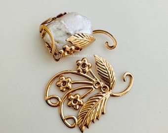 1 Pcs - Small Twig Branch Leaf Base Pendant Setting For Rough Stone - Gold Plated Settings  - 35x30mm