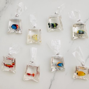 10pcs- Resin Goldfish in a Bag Charms Koi Fish Pendants - 50x24mm
