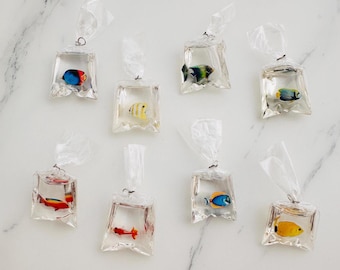 10pcs- Resin Goldfish in a Bag Charms Koi Fish Pendants - 50x24mm