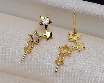 1 Pair  - Sterling Silver Star Earrings Findings  - 11x9mm - Bead Cap 2mm