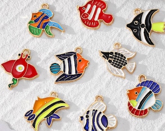20 Ps - Dijes de peces esmaltados mixtos - 17 mm a 21 mm