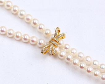 3 Pcs  - Cubic Zirconia Bow Clip Bail  - Necklace Shortener -Security Clasp -  Inner 11*6mm