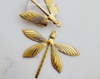 2 or 6 Pcs - Raw Brass Settings Dragonfly Base Pendant Setting For Rough Stone  - 50x63mm