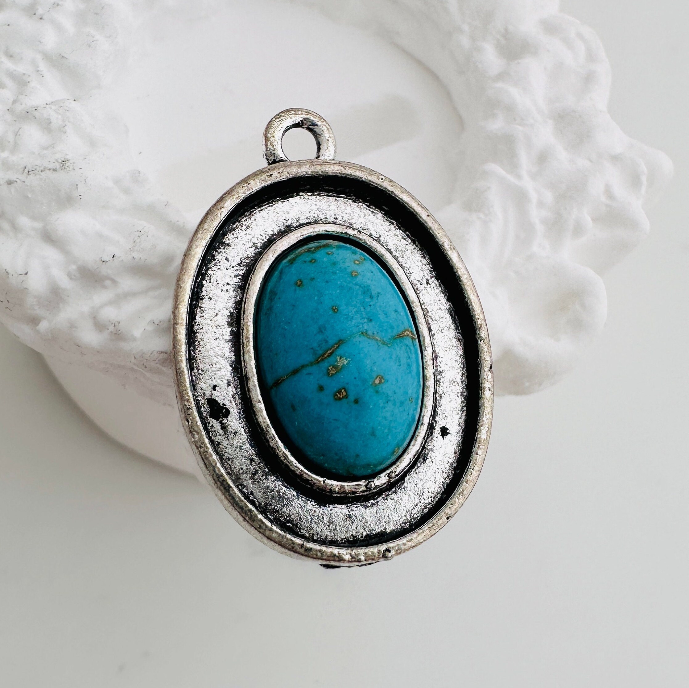 アンティークシルバーターコイズペンダント4個 - 23 x 16 mm - Etsy 日本