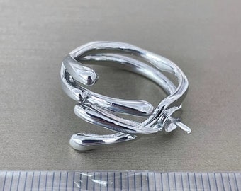 1 Pcs  - Branch Ring Setting Adjustable - Silver Plated- Cup 4mm