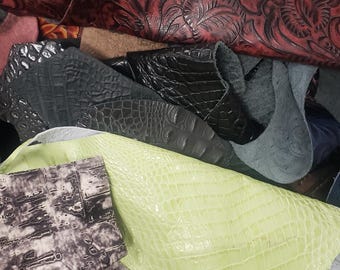 Embossed Leather Scraps: Exotic Croc, Turquoise, Western Patterns