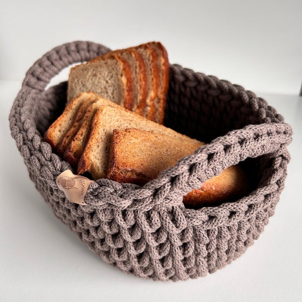 Crochet sotrage basket for kitchen. Natural bread box. Gift for a new home. Decoration for diningroom. Minimalism eco style.
