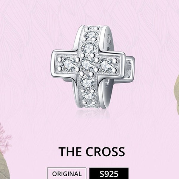 CROSS STOPPER Charm, 100% Real 925 Sterling Silver, Fits Pandora, Famous European Snake Chain Bracelets, DiY Jewelry