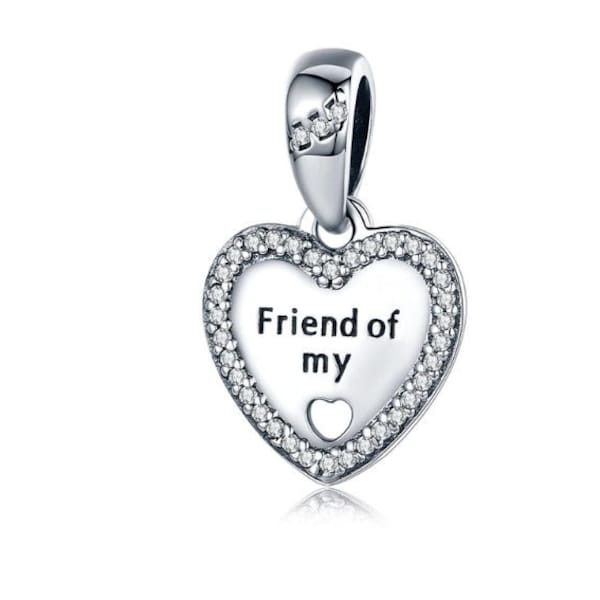 FRIEND of My HEART  Charm, 100% Real 925 Sterling Silver, Fits Pandora, Famous European Snake Chain Bracelets, DiY Jewelry