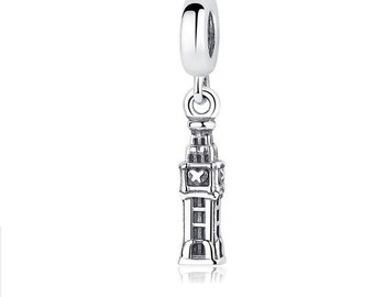 BIG BEN Clock Tower LONDON , 100% Real 925 Sterling Silver, Fits Famous Pandora Snake Chain Bracelet, DiY Jewelry