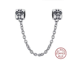 Daisy Safety Chain, 925 Sterling Silver, Fit Pandora, Famous European Snake Chain Charm Bracelet, Screw, DIY Jewelry, Fashion