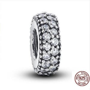 Choose 1 from 7 color options, Pave Spacer with Zirconia, 100% 925 Sterling Silver, Fit Pandora Snake Chain Charm Bracelet, DiY Jewelry
