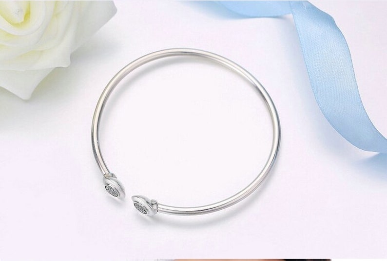 Fashionable DiY Jewlery 925 Sterling Silver Fits European Snake Chain Clasp Charms OPEN BANGLE With CZ Accessories