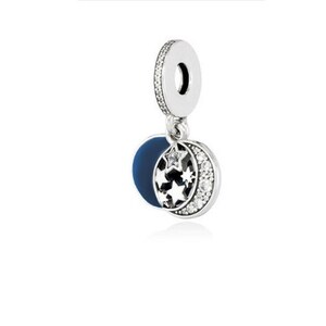 MOON AND STAR Dangle Charm, 100% Real 925 Sterling SIiver, Fit Famous Pandora Snake Chain Charm Bracelets, DiY Jewelry