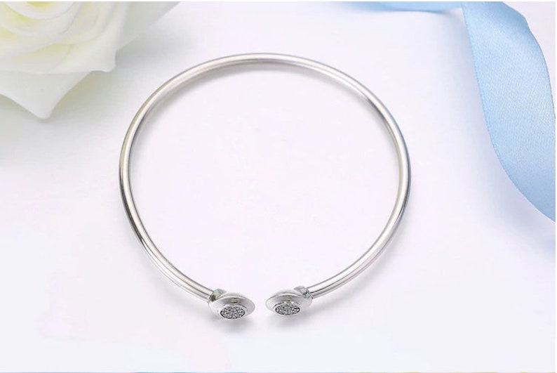Fashionable DiY Jewlery 925 Sterling Silver Fits European Snake Chain Clasp Charms OPEN BANGLE With CZ Accessories