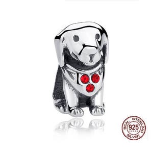 CUTE DOG, 100% Real 925 Sterling Silver, Fits Famous Pandora Bracelet or 3mm Snake Chain Charm Bracelet, DiY Jewelry, Fashion