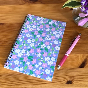 Pretty blue floral spiral bound notebook, journal