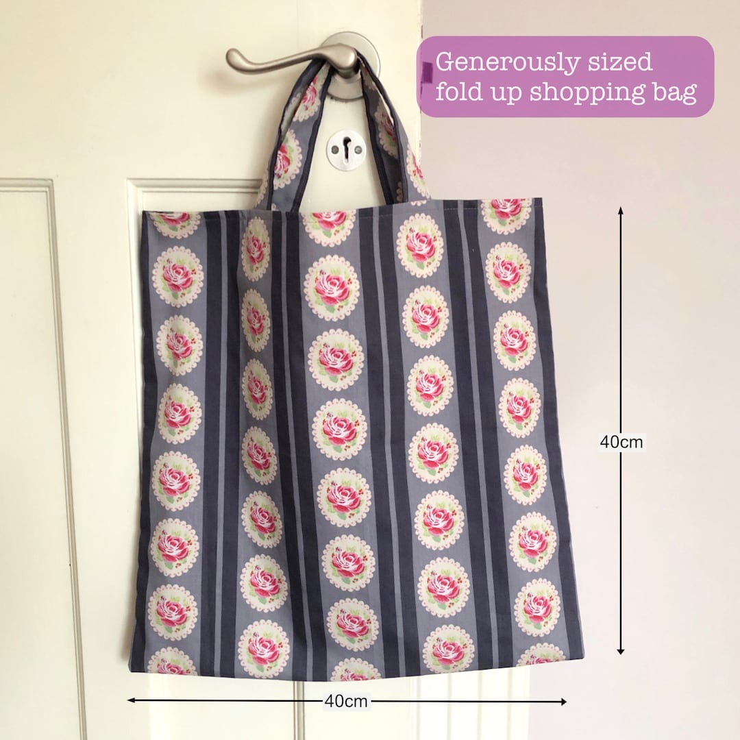 Eco Friendly Reusable Shopping Bag Fold up Tote Grey Stripe Etsy
