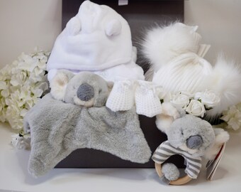 Deluxe Neutral Baby Hamper, KOALA Comforter And  Rattle,Adorable KOALA Gift, Pregnancy Gift, Mum Gift, Dressing Gown, Eco-Friendly