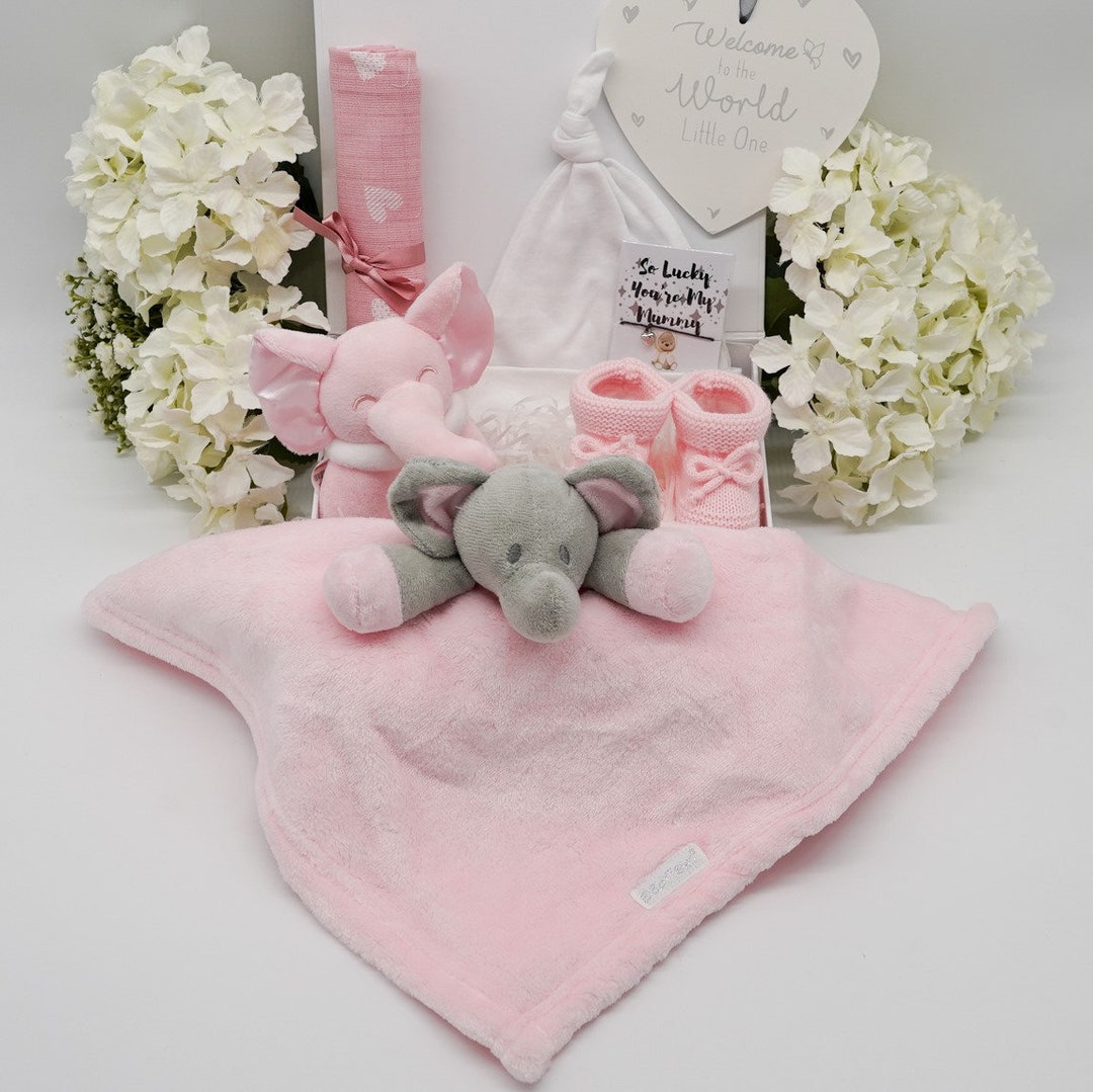 Pink Baby Girl Elephant Gift Hamper Personalisable Baby Etsy UK