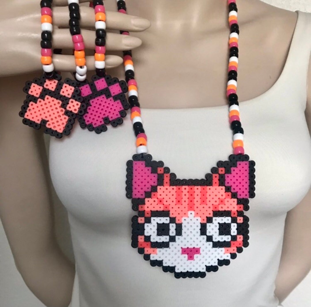 Cat Perler Bead Kandi Necklace and Bracelet Set Rave Edc Etsy