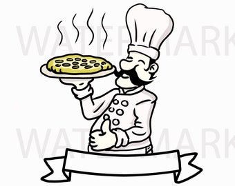 Pizza Logo with Bow - SVG/PNG/JPG Hand Drawing - Instant Download