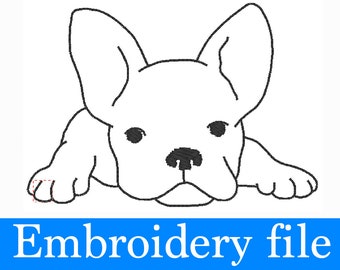 French Bulldog Outline Embroidery Design PES - 2.83" x 2" - Resizable- Hand Drawing Embroidery Design - Digital Download