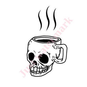 SVG/JPG/PNG Skull Coffee Cup with hot coffee Hand Drawing image 1