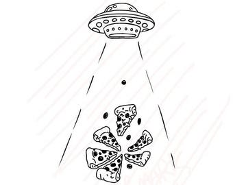 SVG/JPG/Png - UFO Abduction of pepperoni pizza - Real Hand Drawing Vector - Instant Download