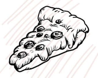 80 A piece of Pepperoni Pizza Hand Drawing SVG/JPG Black/White - Instant Download