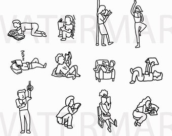 Book Reader People for Logo - Hand Drawing JPG/SVG/PNG - Instant Download