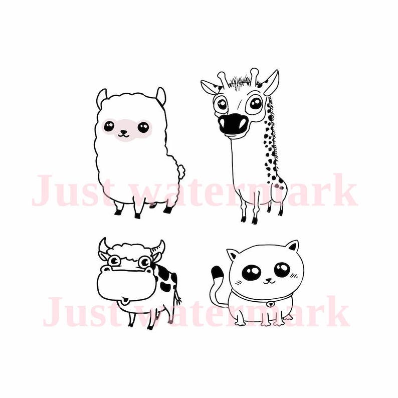 584 svg/jpg leuke alpaca giraffe kat en koe hand tekenen | etsy
