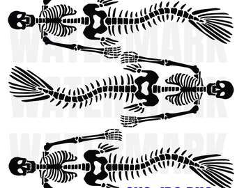 Mermaid Skeleton Bone - Wall Decoration / Shirt etc JPG PNG SVG, eps files included - Hand Drawing Image - Digital files Instant Download