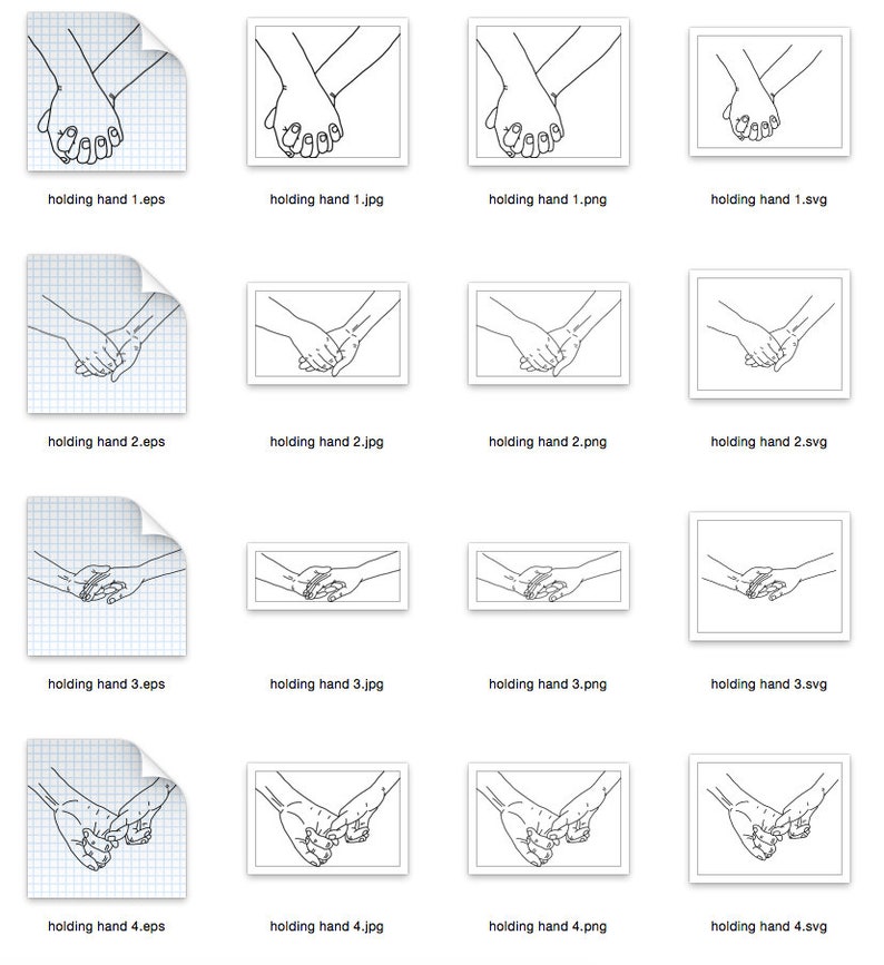 Holding Hands 4 Types/Designs in Separated JPG PNG SVG files Hand Drawing Image Digital files Instant Download image 2