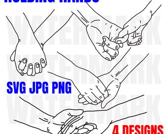 Holding Hands 4 Types/Designs in Separated JPG PNG SVG files - Hand Drawing Image - Digital files Instant Download