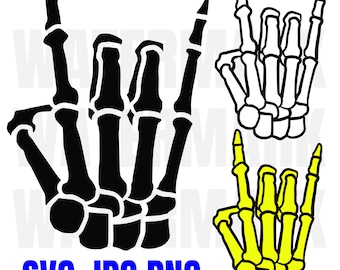 Skeleton Hand Rock Symbol 3 versions - JPG PNG SVG, eps files included - Hand Drawing Image - Digital files Instant Download