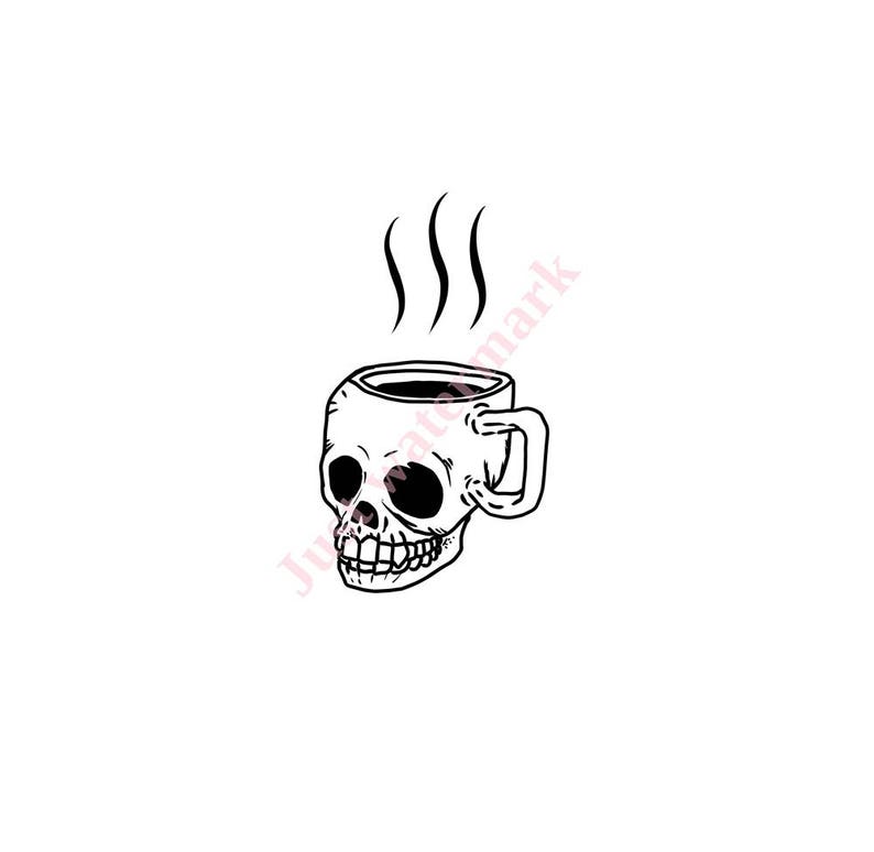 SVG/JPG/PNG Skull Coffee Cup with hot coffee Hand Drawing image 1