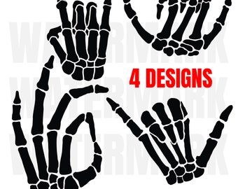 Skeleton Hand 4 Designs - JPG PNG SVG, eps files included - Hand Drawing Image - Digital files Instant Download