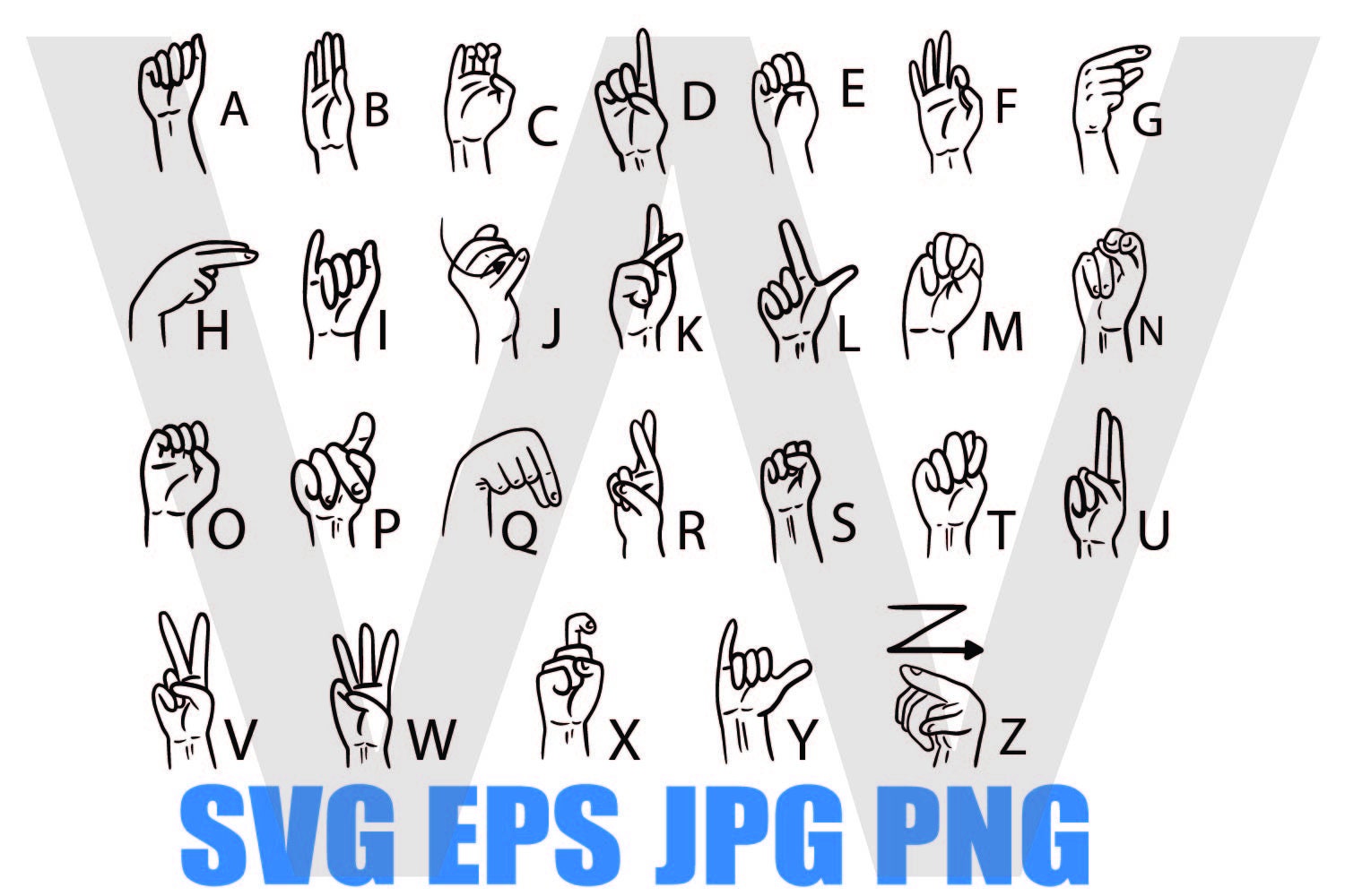 Sign language a to z hand sign language jpg png svg eps etsy