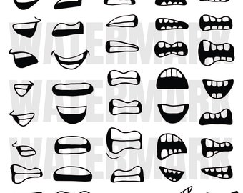 SVG/JPG/PNG - 40 Mouth in Cartoon Style in various emotions - Real Hand Drawing Vector - Instant Download