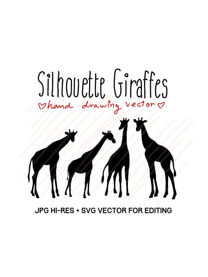 Download Silhouette Giraffe PNG Jpg SVG DXF Studio3 Hand Drawing | Etsy