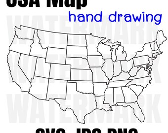 Map of USA in Outline Hand Drawing Style (Real hand drawing) - United States of America Map - SVG/JPG - Instant Downloadafter purchase