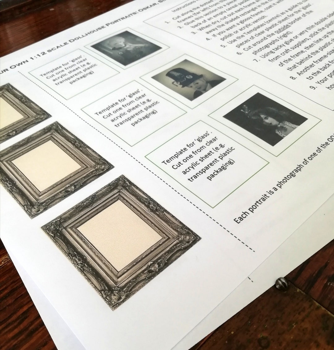 Dollhouse Printable Framed Portrait Kit 3 Mini B&amp;W Photos and Frames ...