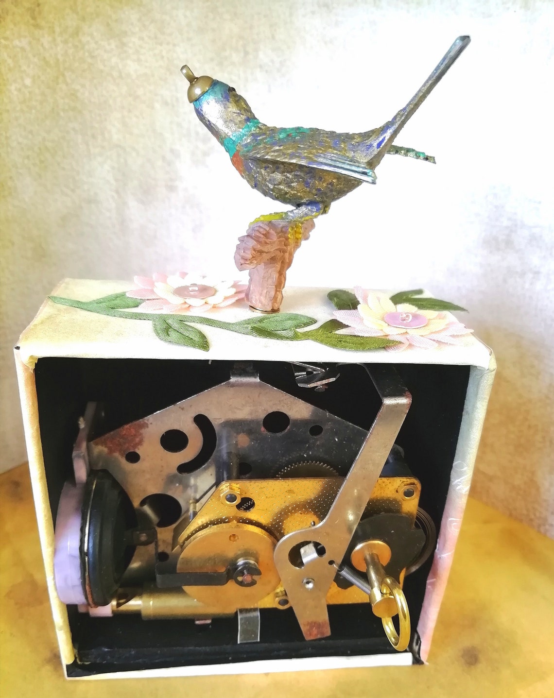 Clockwork Songbird Automaton with Vintage Mechanism   Working Bronze